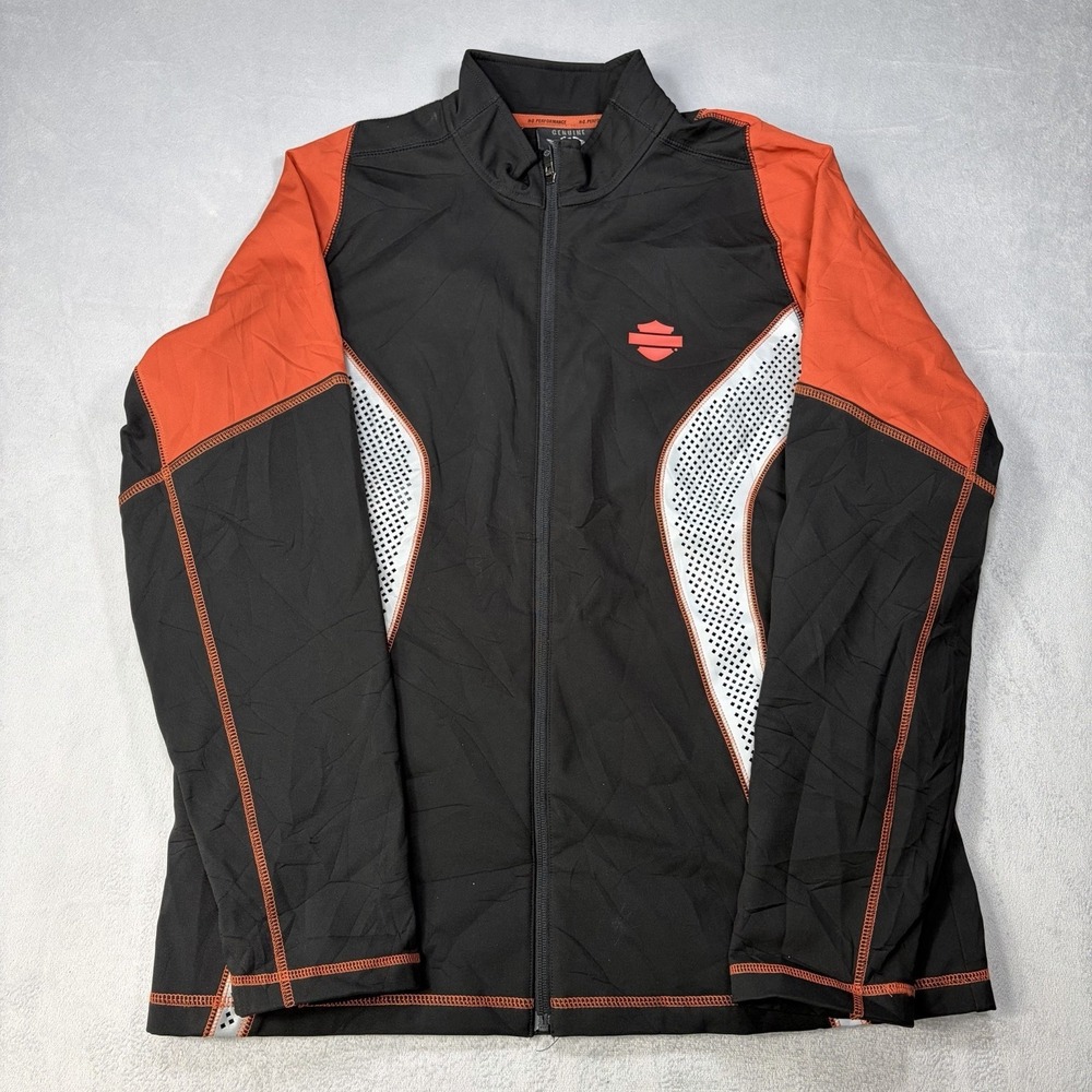 Harley-Davidson Jacket Men's Size Large Black/Orange Performance Soft Shell